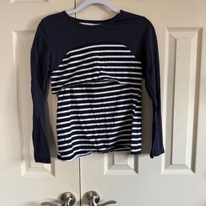 Nursing Navy and White Striped women’s Long Sleeve Shirt fits like size small